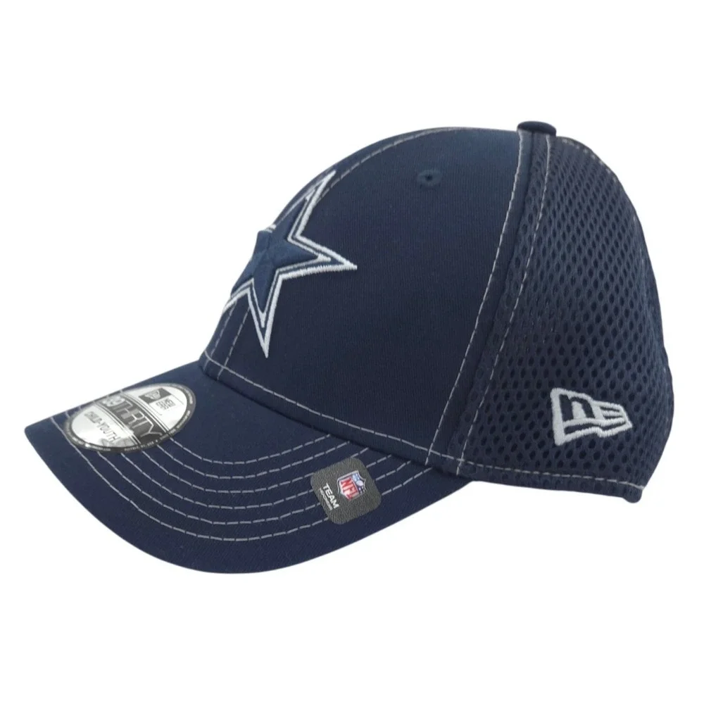 New Era Dallas Cowboys Hat YOUTH Navy Blue Fitted Cap 39THIRTY Mesh NEW